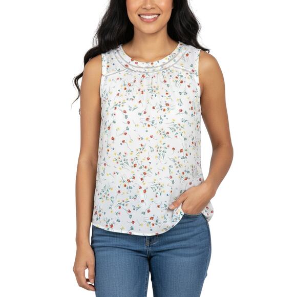 41 Hawthorn Sleeveless Blouse White Floral Crewneck Top NWT Women’s Size L - Picture 1 of 8